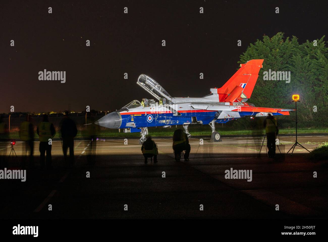 RAF Tornado GR.1, ZA326 in raspberry ripple livery at Threshold.Aero nightshoot Stock Photo