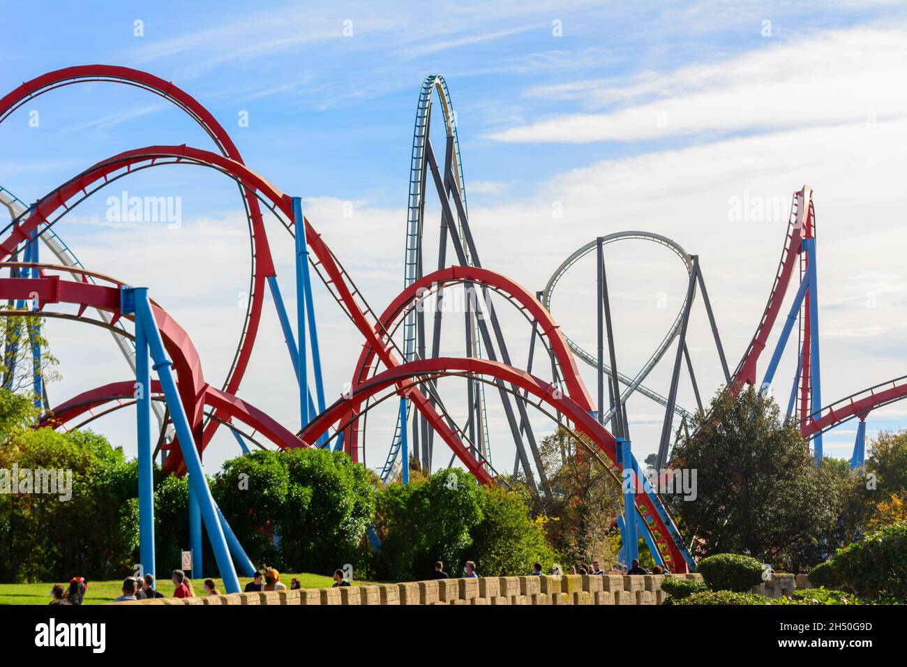 coTARRAGONA, SPAIN - october 2021: Shambhala is a steel Hyper Coaster  roller coaster located at PortAventura in Salou, Spain. Its the 2nd tallest  (256 Stock Photo - Alamy
