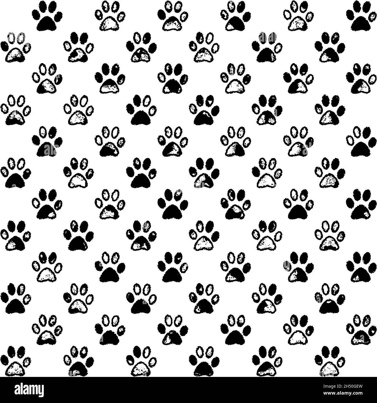 Paw prints in black and white, a seamless background pattern Stock Photo