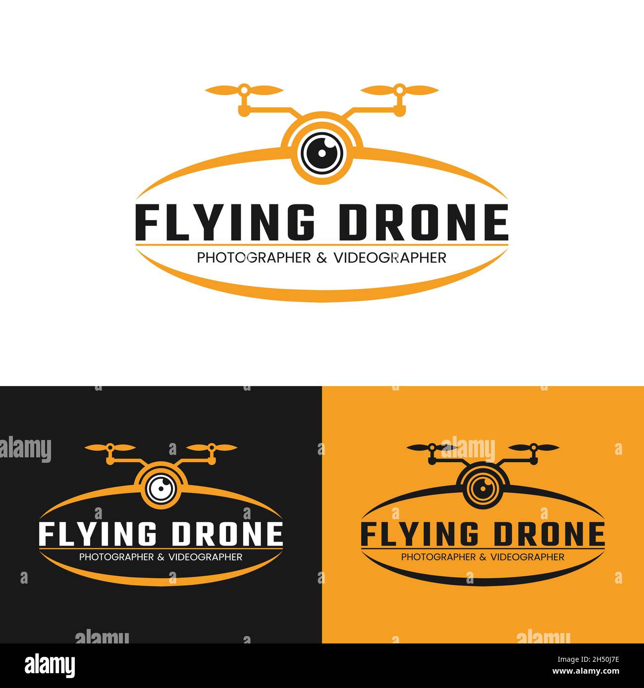 Flying Drone Logo Design Template. Suitable for Photography Videography Multimedia Broadcasting Delivery Company Business Corporate Brand Simple Etc. Stock Vector