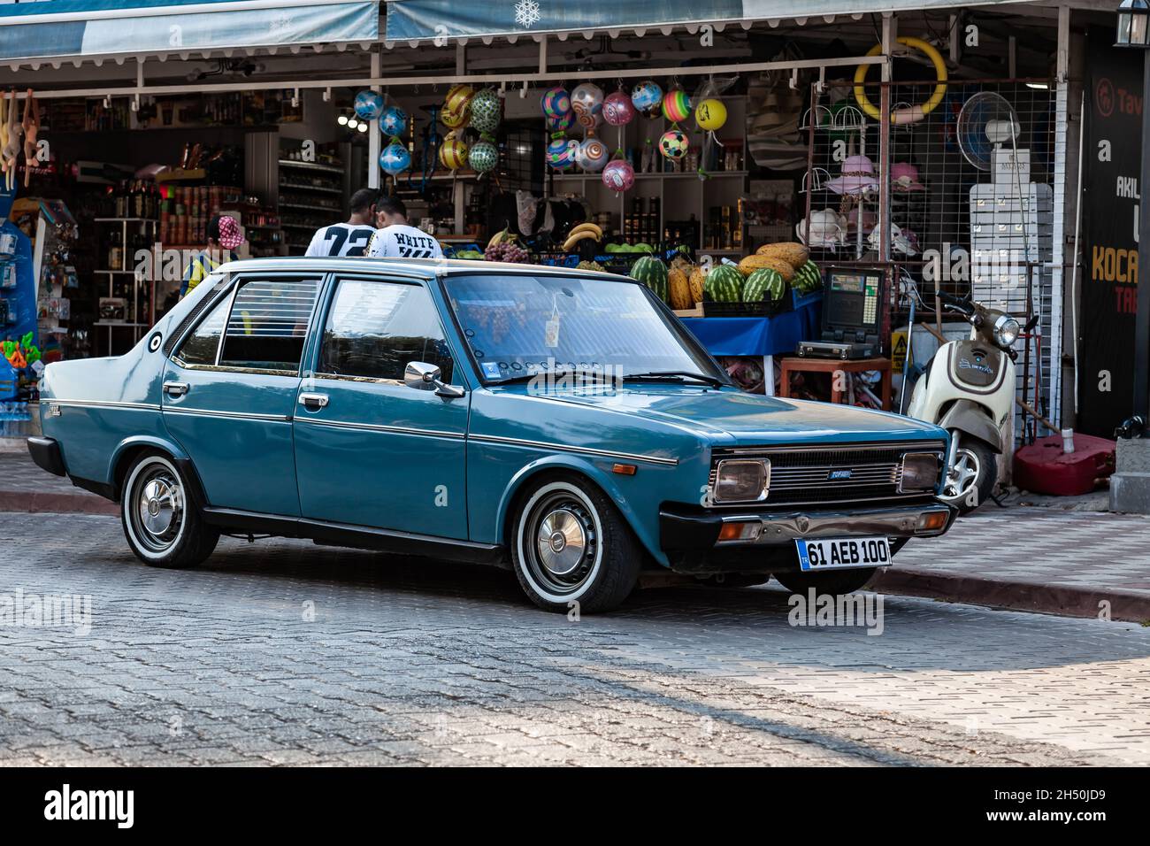 Kemer, Turkey - August 25, 2021: Blue car Tofas Dogan in the city street. Stock Photo