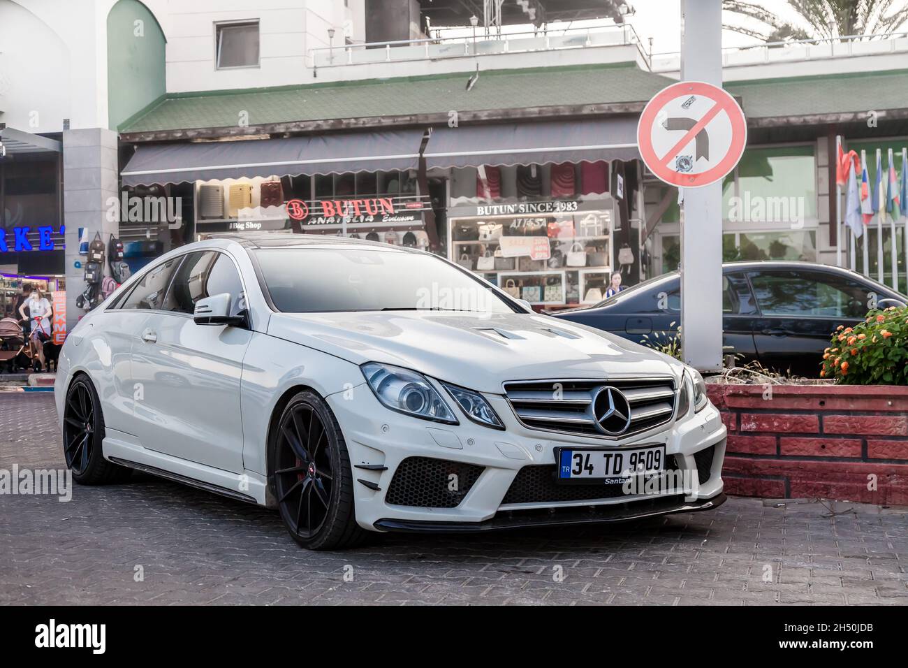 Kemer, Turkey - 08. 25. 2021: White Mercedes Benz model W207, E Coupe, W211  based with tuning on Street in Kemer Stock Photo - Alamy