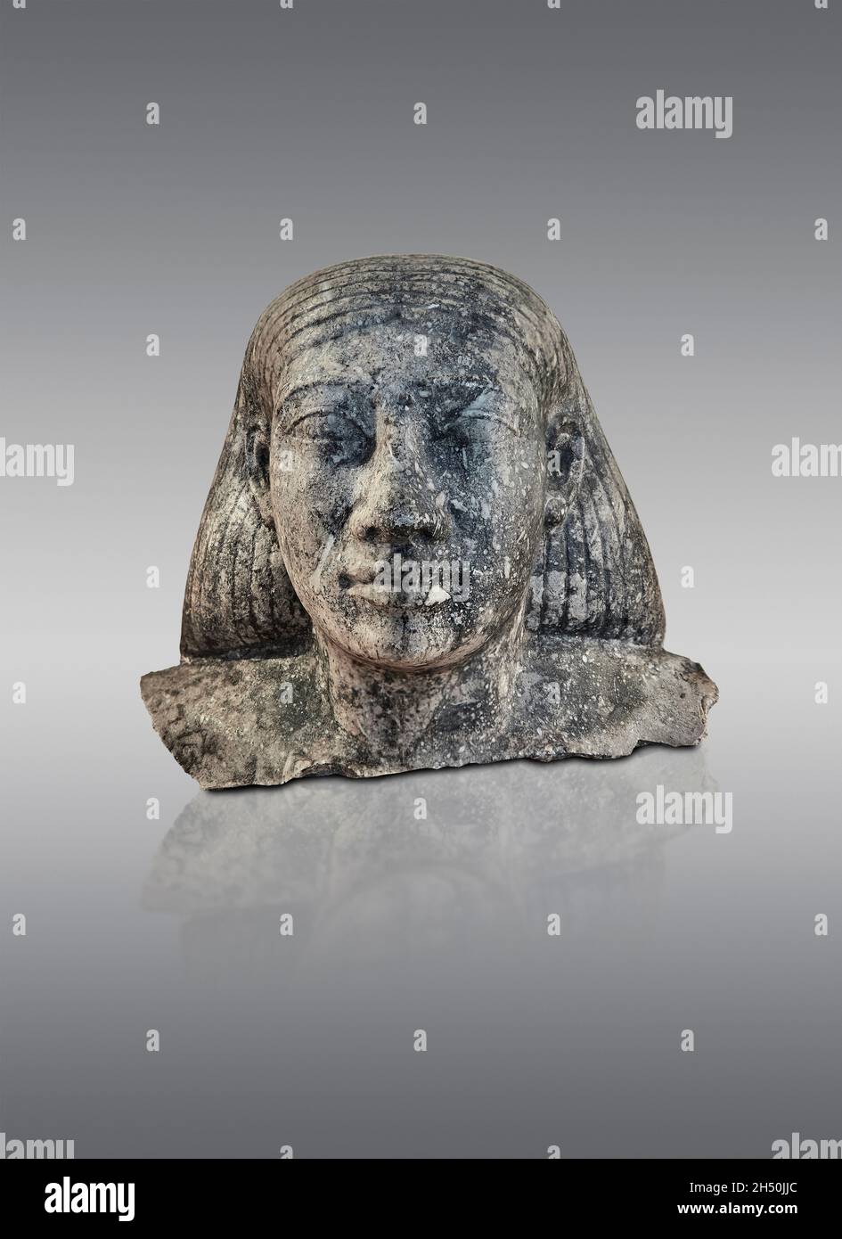 Egyptian statue sculpture of a mans head, 650-600 BC, 25th dynasty, . Louvre Museum . Stock Photo