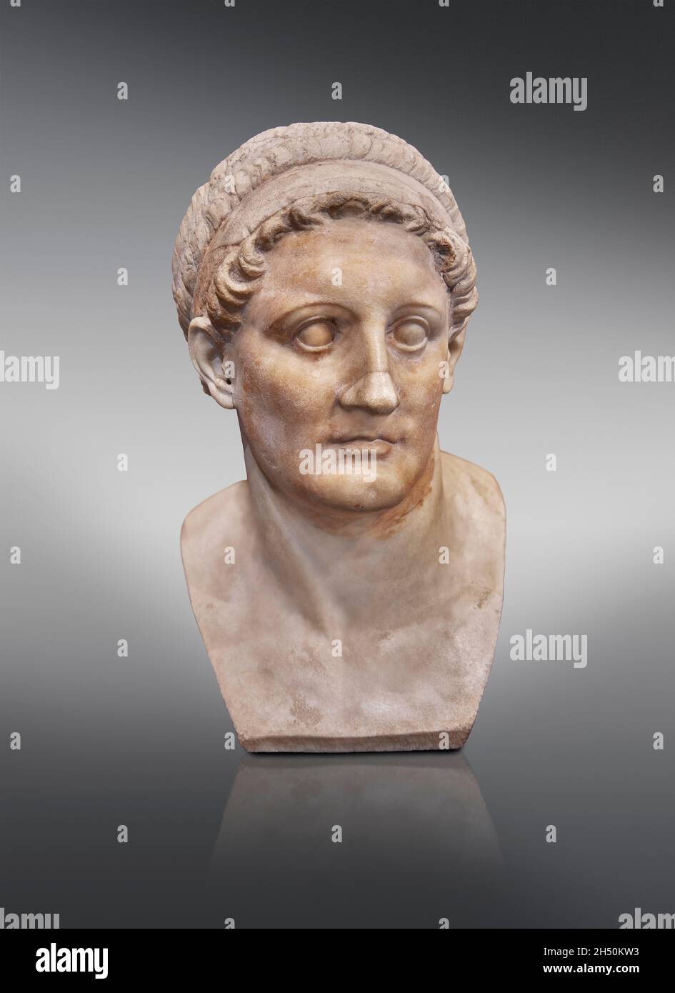 Ptolemaic Egyptian statue of Ptolemy 1st Soter, 4th quarter 4th cent BC,  marble. Louvre Museum Ma 849 or MR457. Portrait of Ptolemy I Soter, frontal  Stock Photo - Alamy