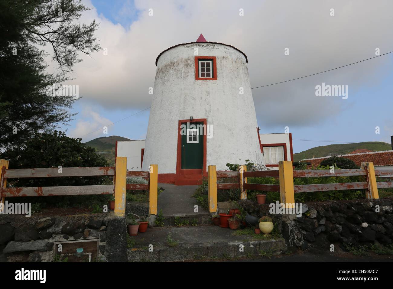 A characteristic windmill, Graciosa island, Azores Stock Photo