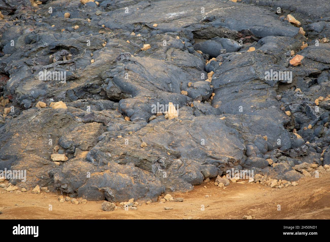 Landscape of black molten lava rock at Fagradalsfjall Volcano Stock ...