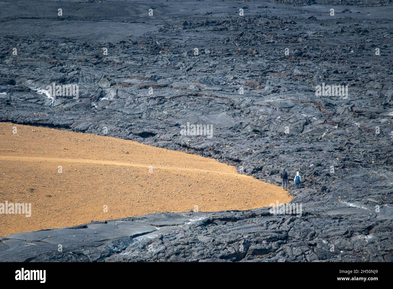 Landscape of black molten lava rock at Fagradalsfjall Volcano Stock ...