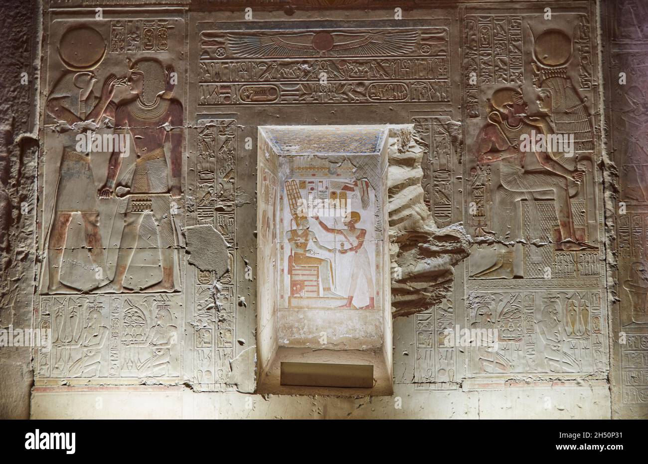 The Intricate Carvings of Seti I's Temple at Abydos Stock Photo
