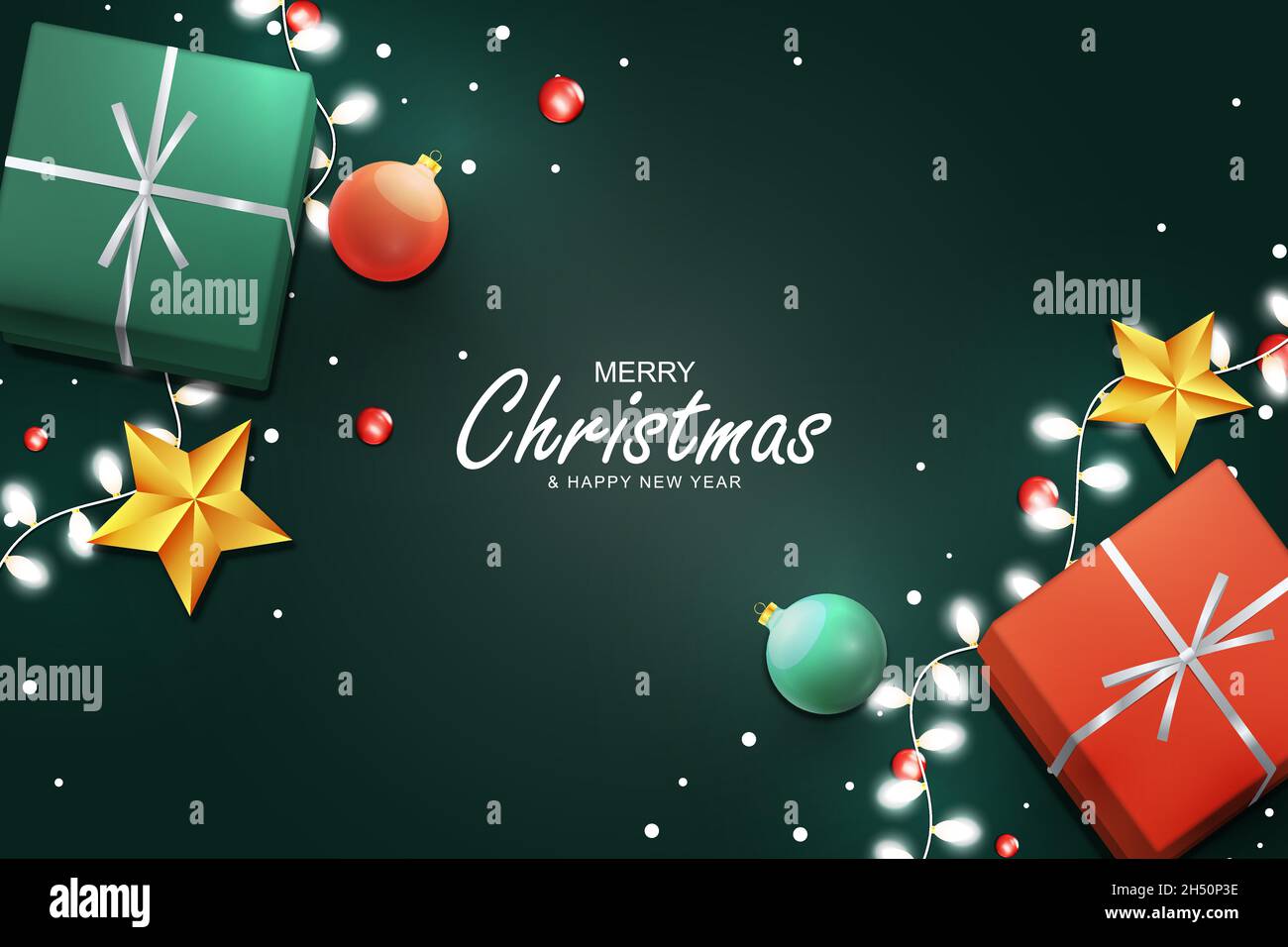 Christmas background with gift box and christmas decoration. Vector