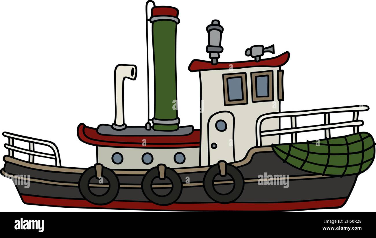Hand drawing of a funny old steam tugboat Stock Vector