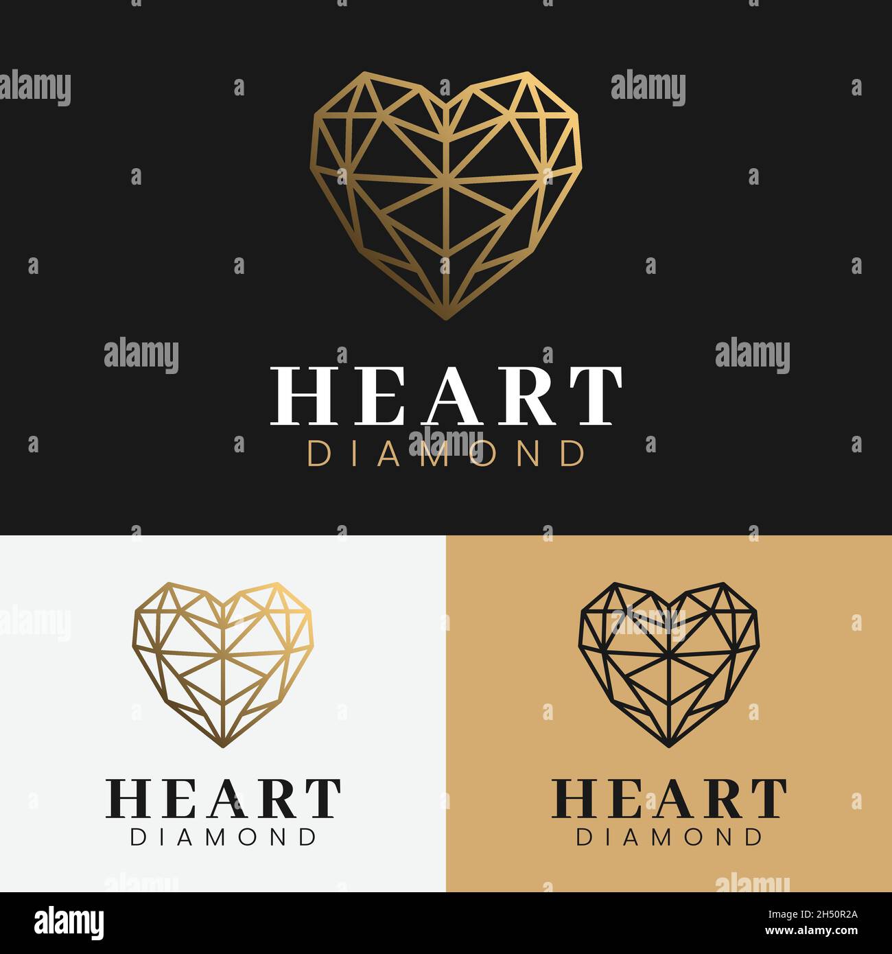 Luxury Heart Diamond Glass in Line Linear Logo Design Template. Heart Glass Gemstone for Crystal Diamond Ruby Topaz Jade Opal Sapphire Turquoise Onyx. Stock Vector