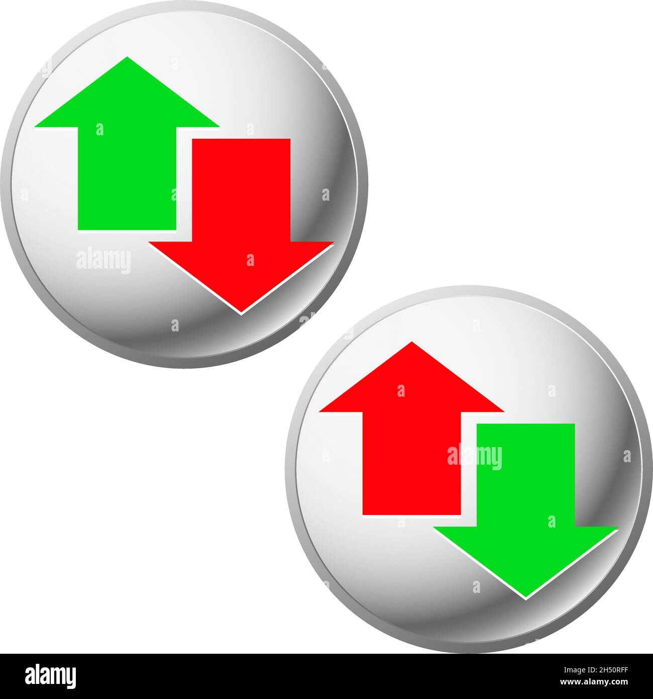 Green and red up and down arrow. Arrow pointing upwards, downwards