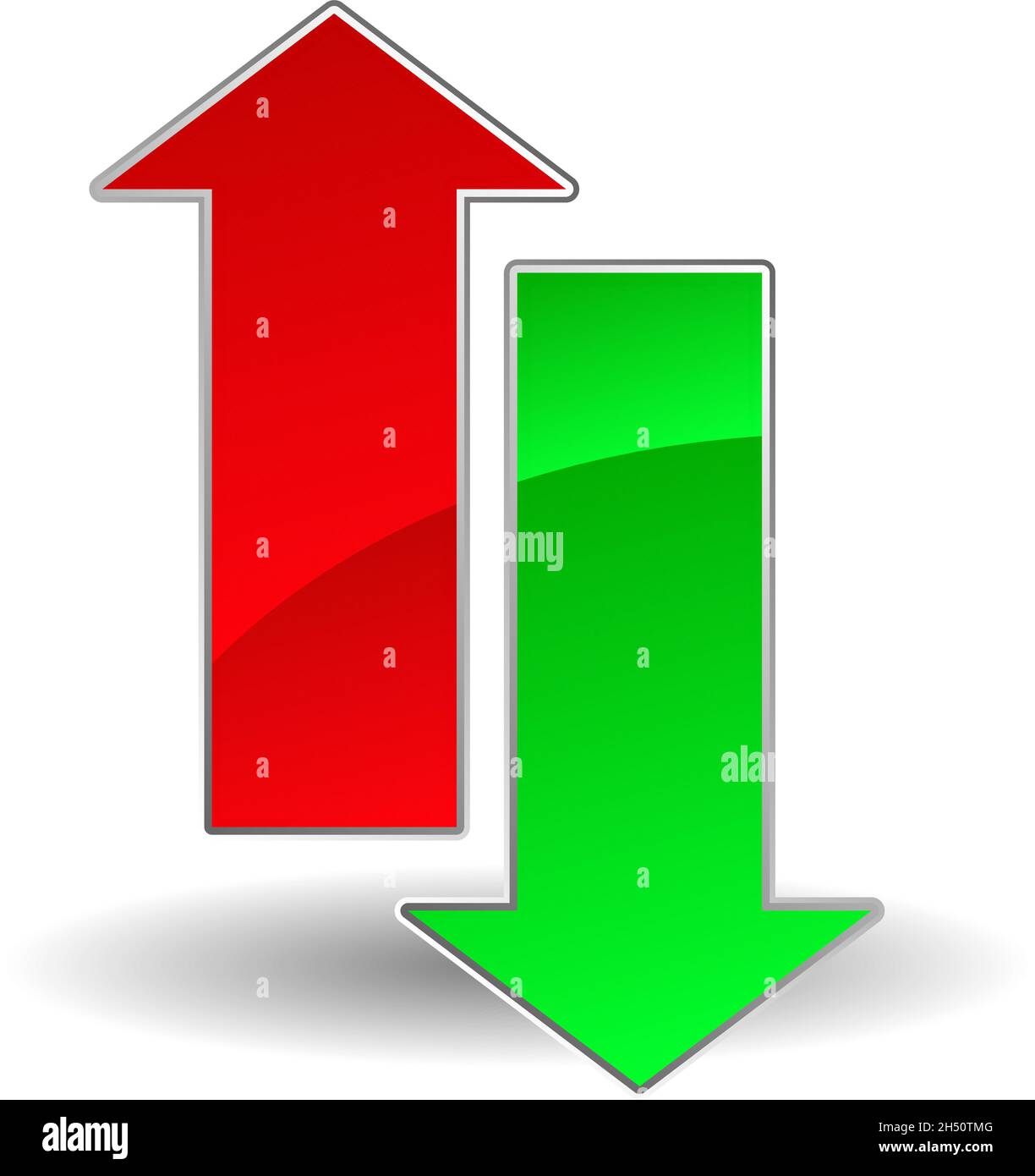 Green and red up and down arrow. Arrow pointing upwards, downwards