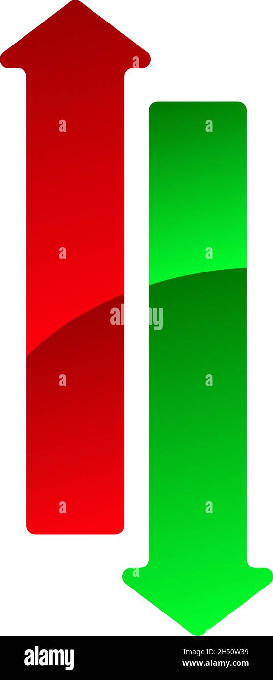 Green and red up and down arrow. Arrow pointing upwards, downwards