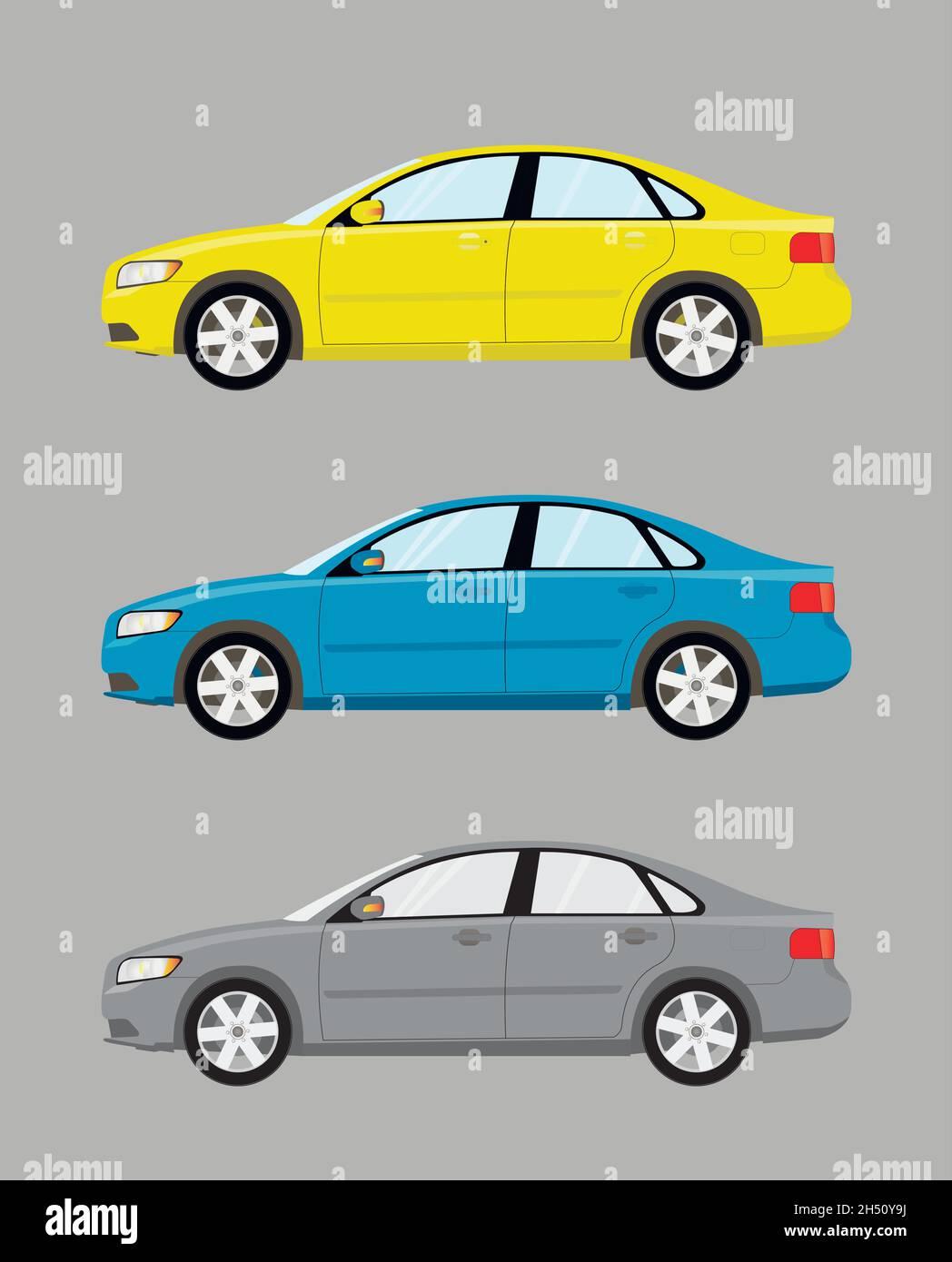 Set of vector images of a passenger car of various colors Stock Vector