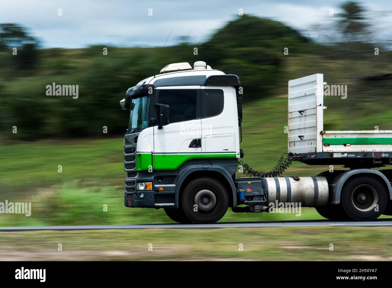 Salvador, Bahia, Brazil - October 08, 2015: Truck moving on the road that connects the cities of Salvador and Feira de Santana. Stock Photo