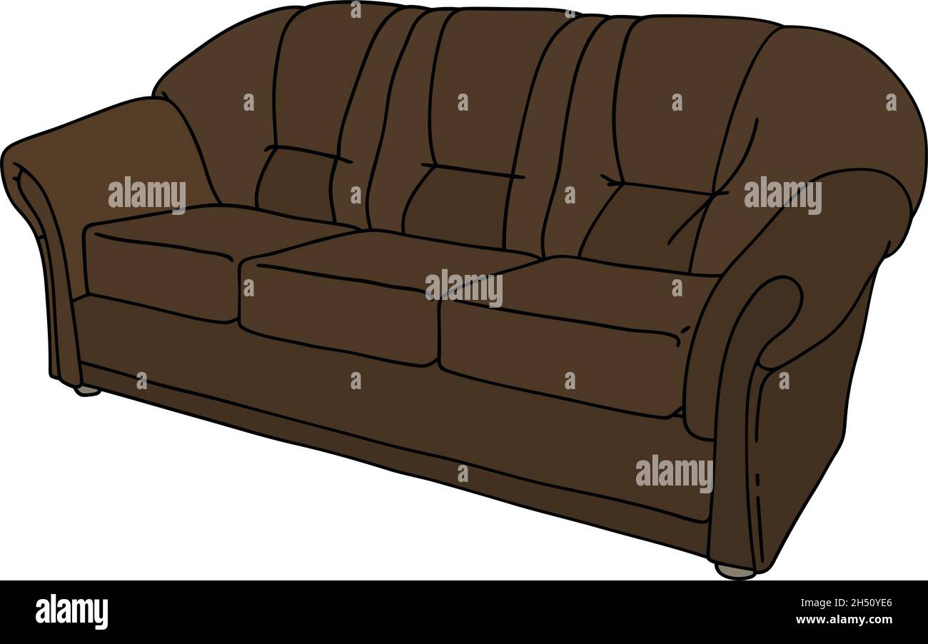 Hand drawing of a dark brown leather sofa Stock Vector