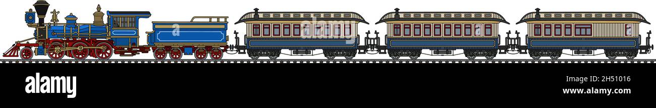 Hand drawing of a vintage american wild west steam passenger train ...
