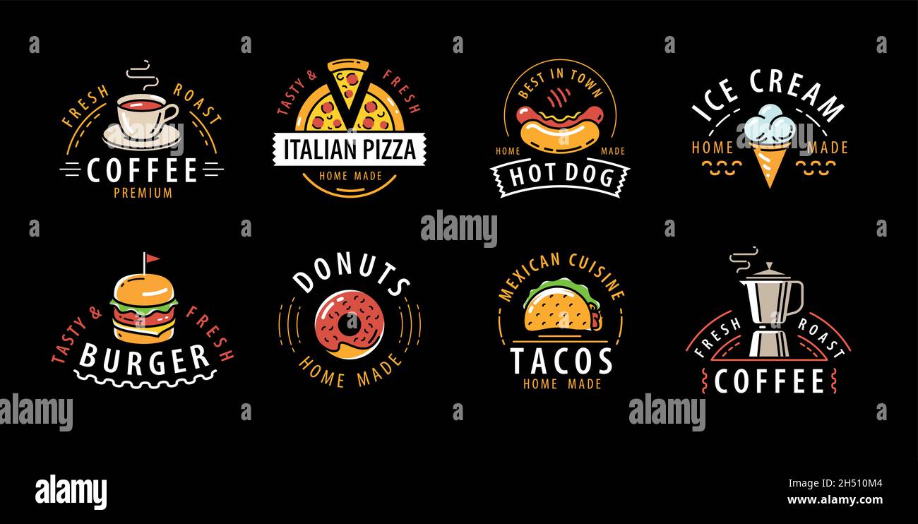 Food and drink labels set. Typography design elements, logos, badges