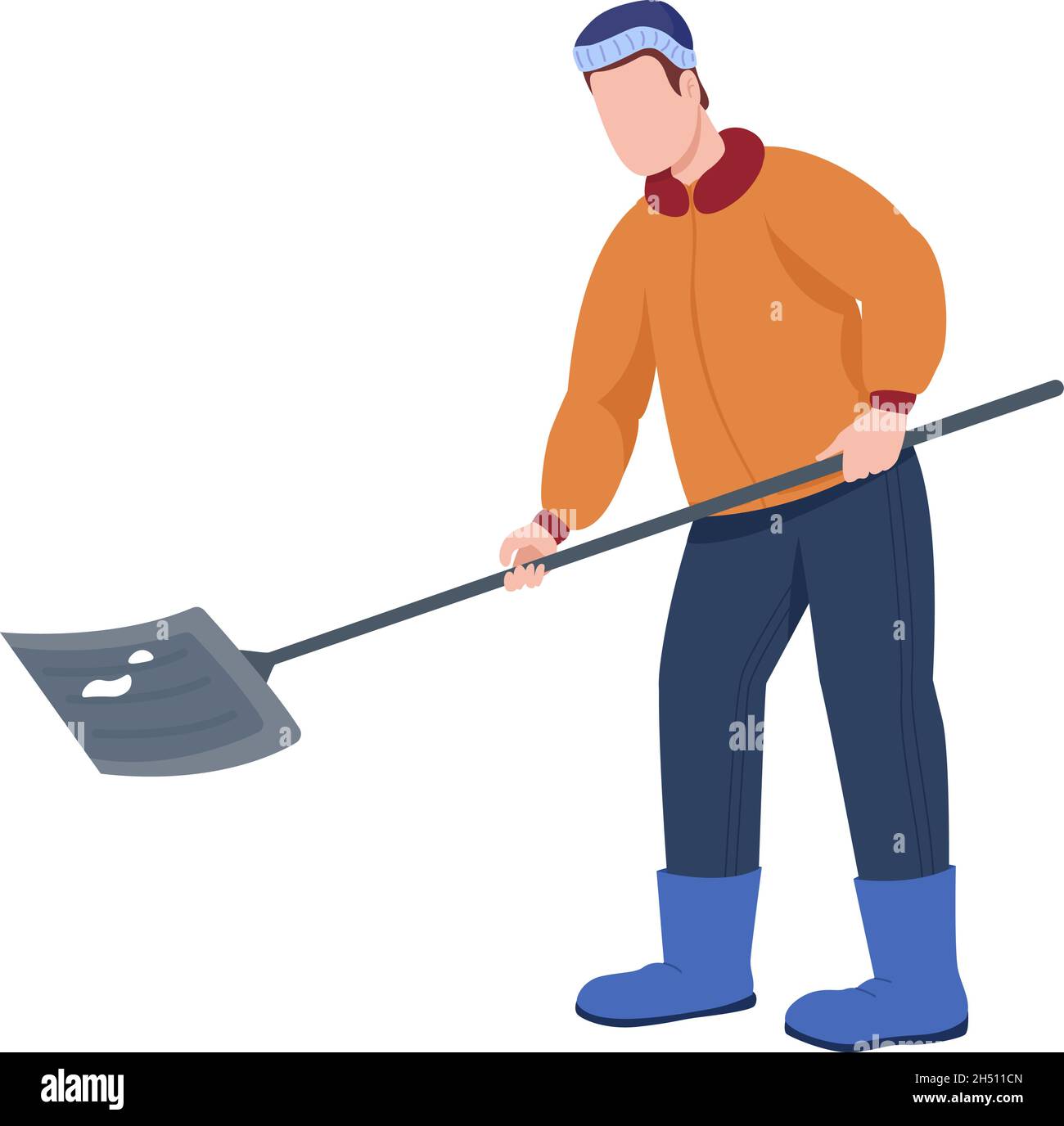 Man clearing snow semi flat color vector character Stock Vector