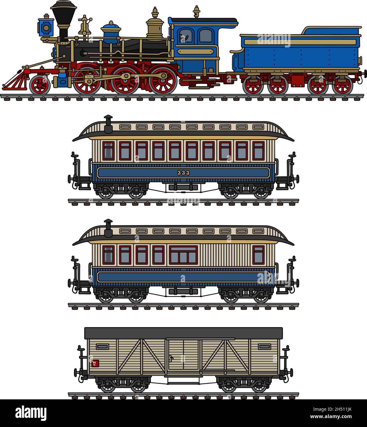 Hand drawing of a vintage american wild west steam train Stock Vector ...