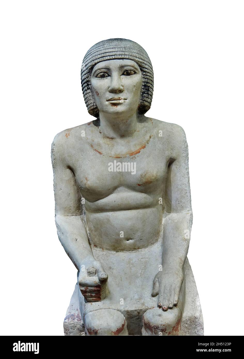 Egyptian statue sculpture of the chief butcher Pehernefer, 2620-2500, 4th Dybasty, limestone, Saqqara Necropolis . Louvre Museum inv A107. Man (loincl Stock Photo
