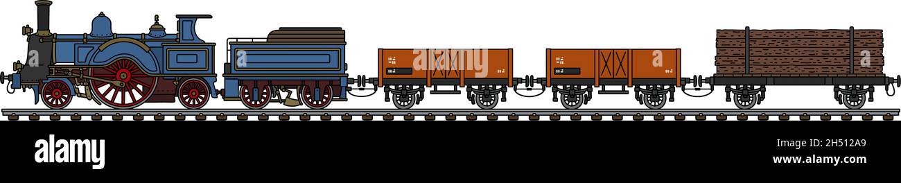 Hand drawing of a vintage steam freight train Stock Vector