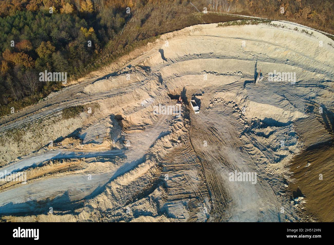 Aerial view of open pit mine of sandstone materials for construction