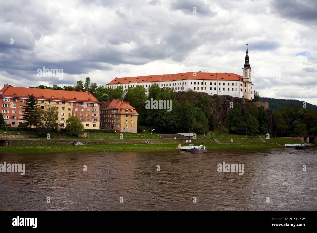 DECIN, CZECH REPUBLIC - MAY 22, 2021: View of the castle and the Elbe river Stock Photo