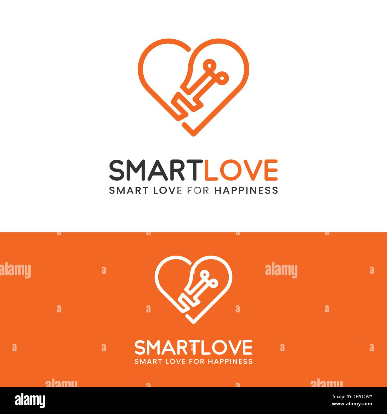 Smart Love Heart with Light Bulb Logo Design Template. Suitable for Love Romantic Dating Education Solution App Business Brand Company Logo Design. Stock Vector