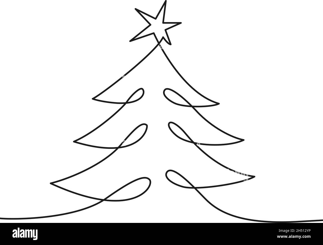 Continuous one line drawing Christmas tree with star. doodle. Vector illustration Stock Vector