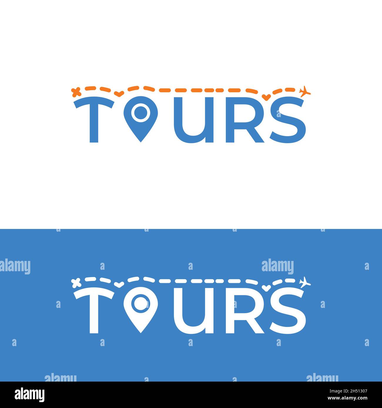 Tours Wordmark with Location Pin Logo Design Template. Suitable for Tours Travel Guide Transportation Agent Agency Company Business Corporate Brand. Stock Vector