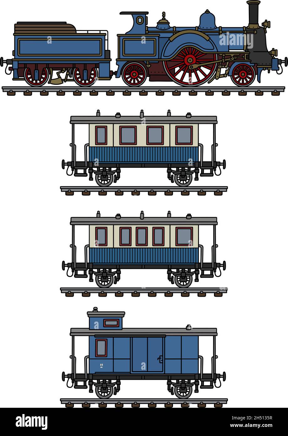 Hand drawing of a vintage blue steam train Stock Vector Image & Art - Alamy