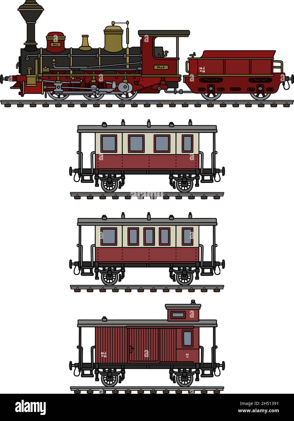 Hand drawing of a vintage red steam train Stock Vector Image & Art - Alamy