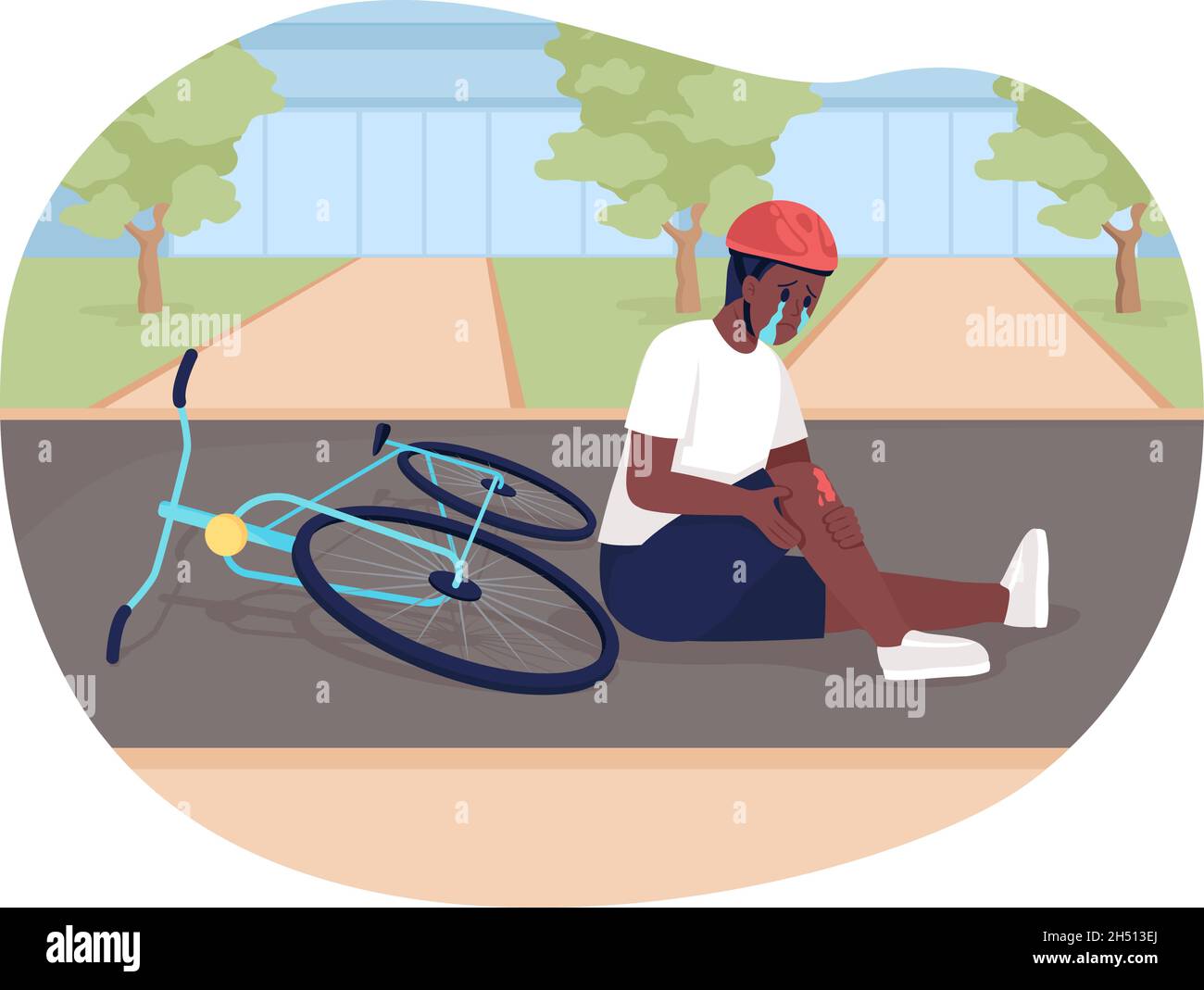 Child injured in bike accident 2D vector isolated illustration Stock