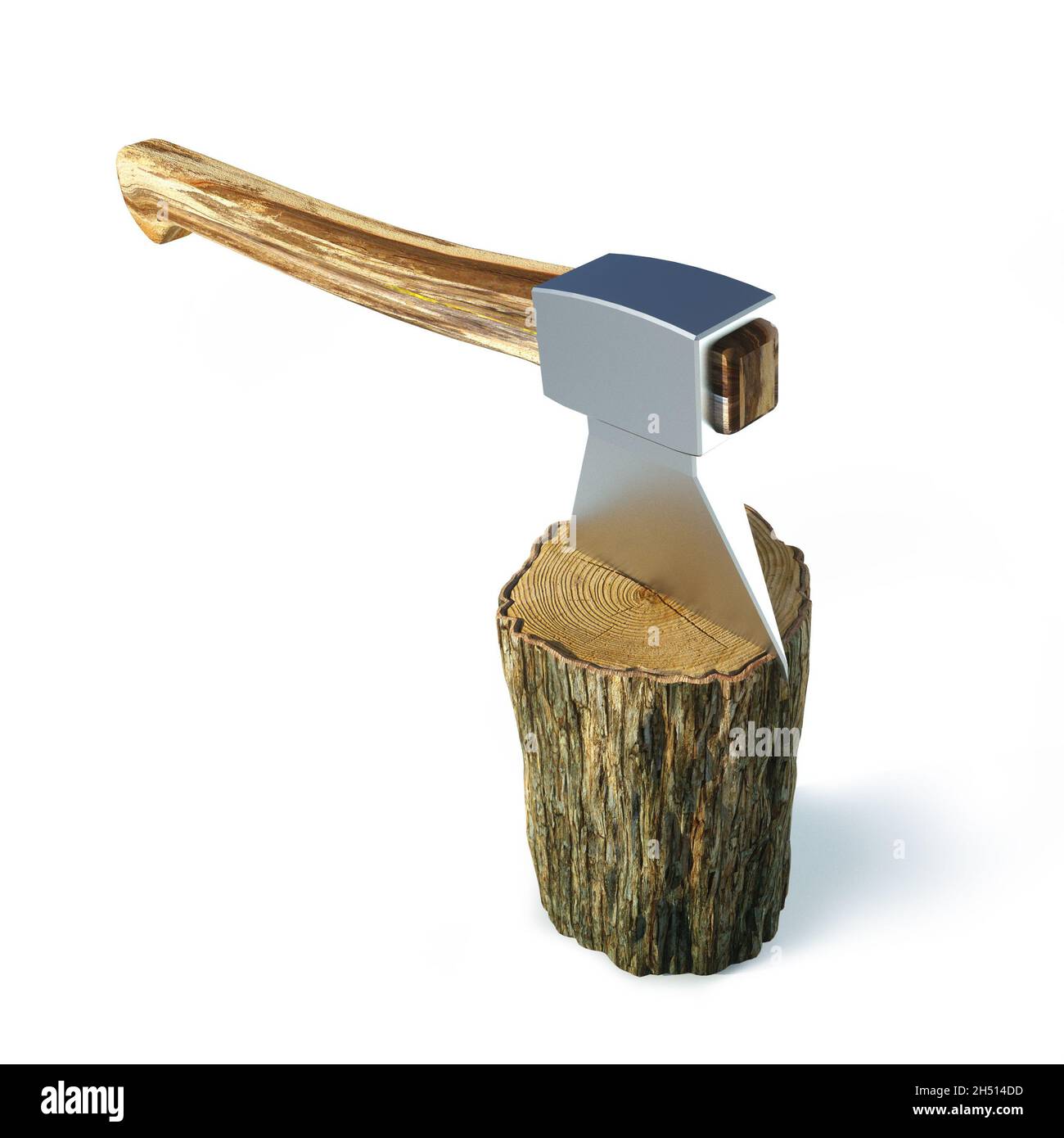 Axe splitting a log Stock Photo Alamy