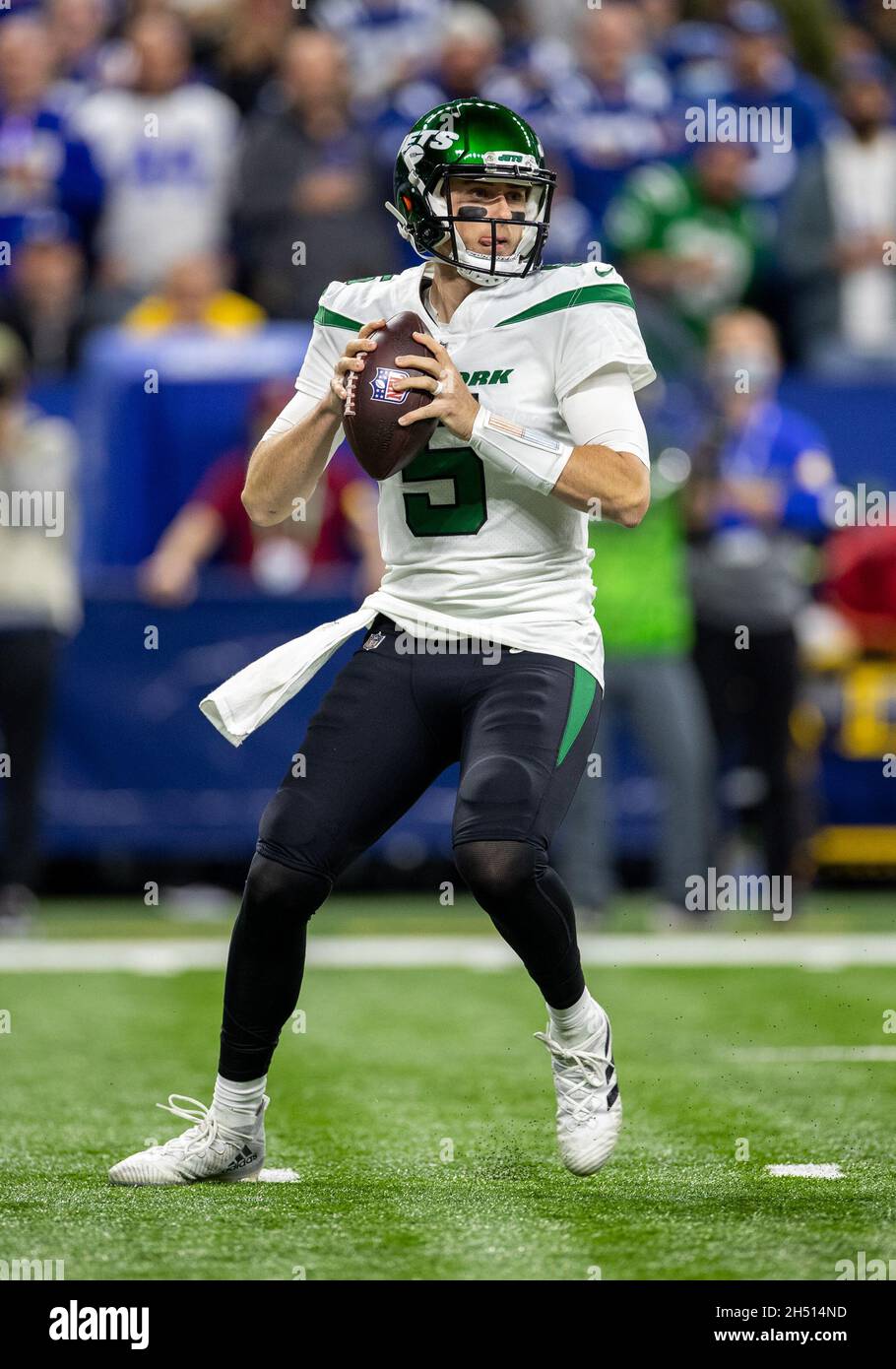 November 04, 2021: New York Jets defensive lineman Quinnen Williams (95)  during NFL football game action between the New York Jets and the  Indianapolis Colts at Lucas Oil Stadium in Indianapolis, Indiana.