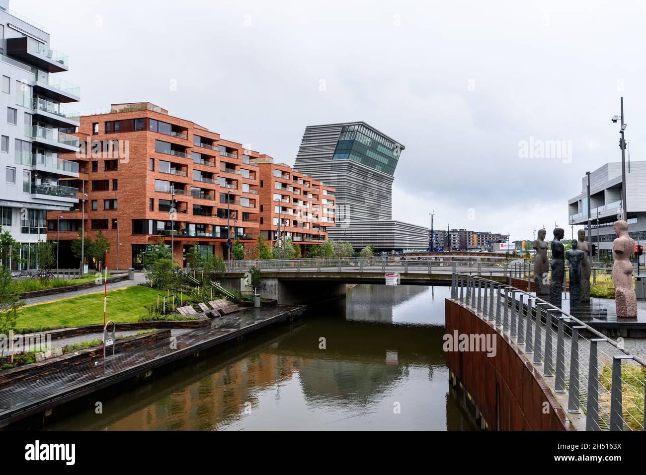 Oslo, Norway - August 11, 2019: View of Barcode Project area and Munch Museum. A redevelopment on former dock and industrial land in central Oslo. Stock Photo