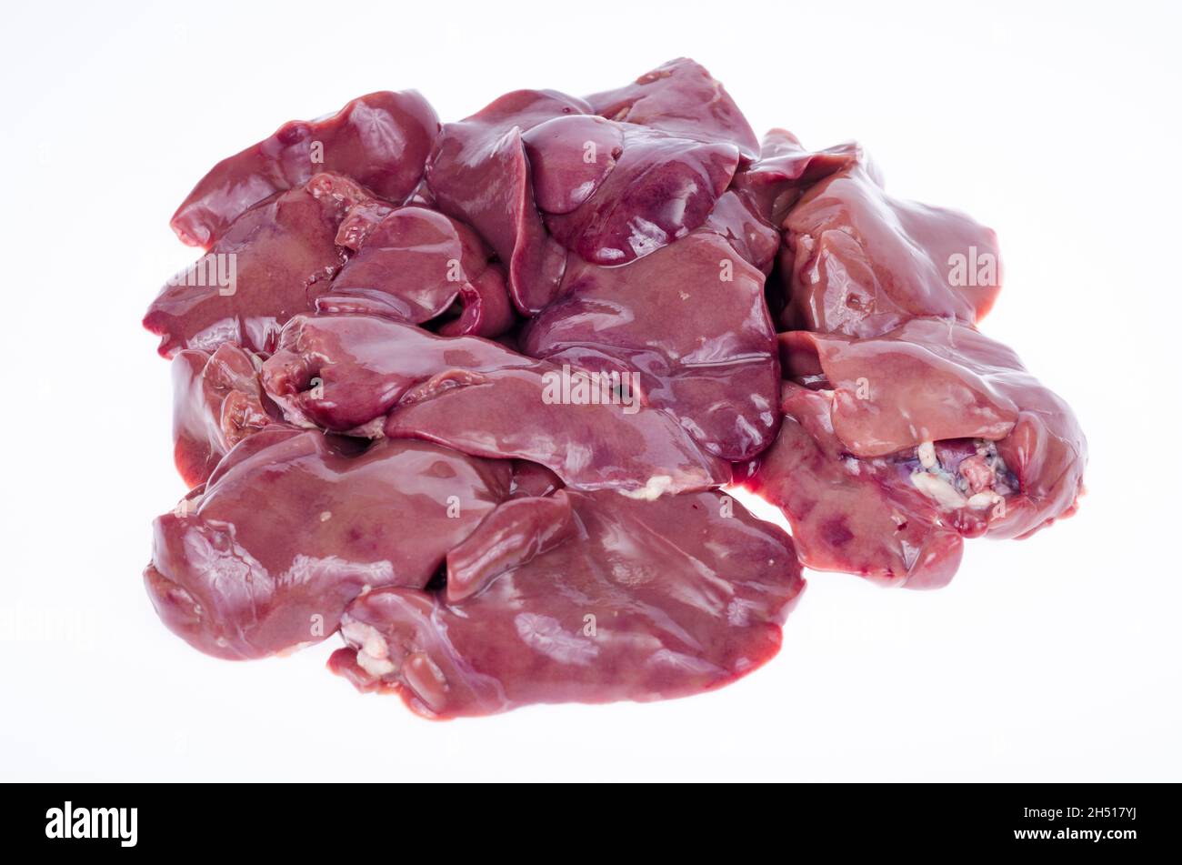 Offal, liver. Chicken liver on white background. Studio Photo Stock Photo