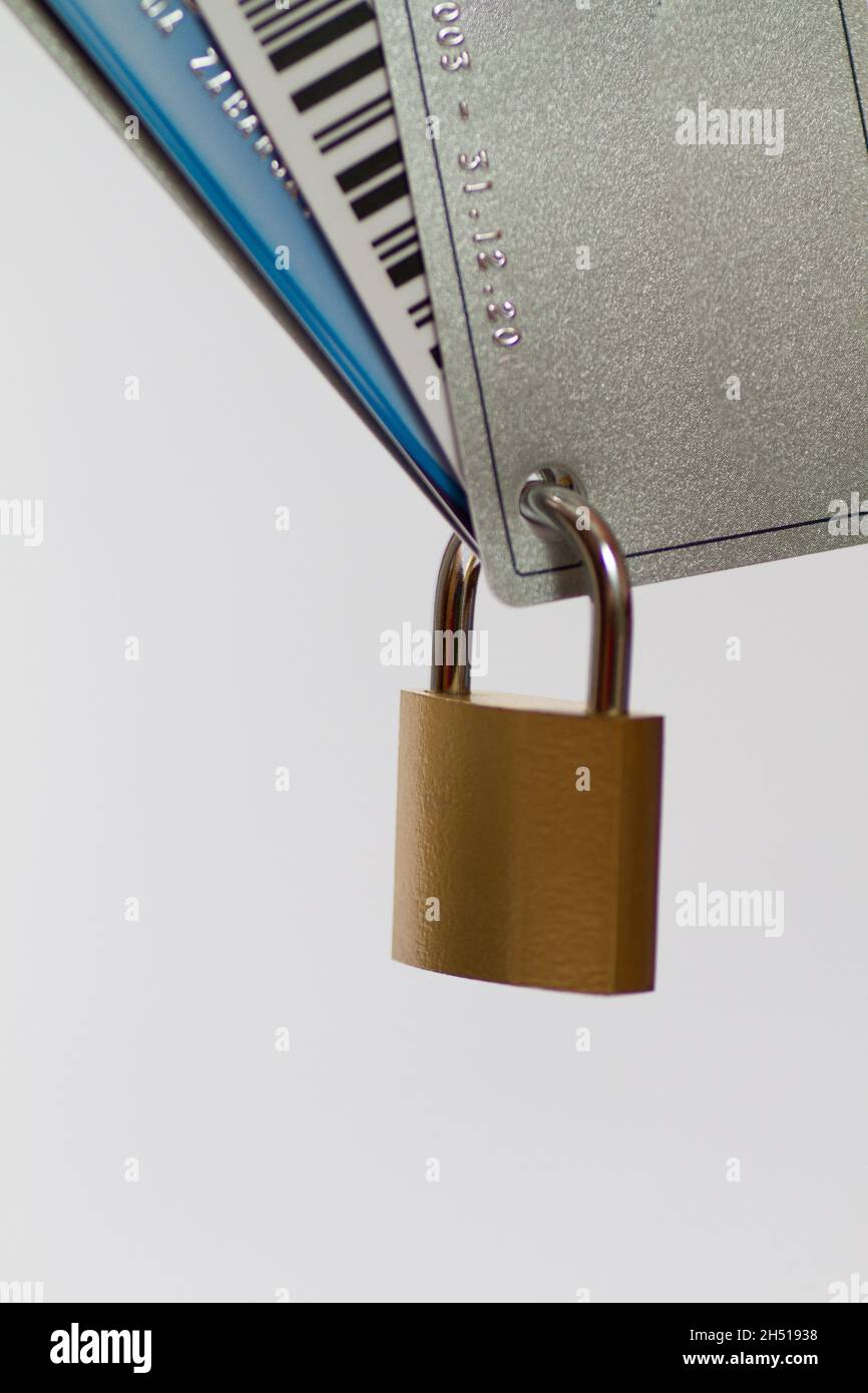 Credit cards with a padlock as a symbol of data and identity security Stock Photo
