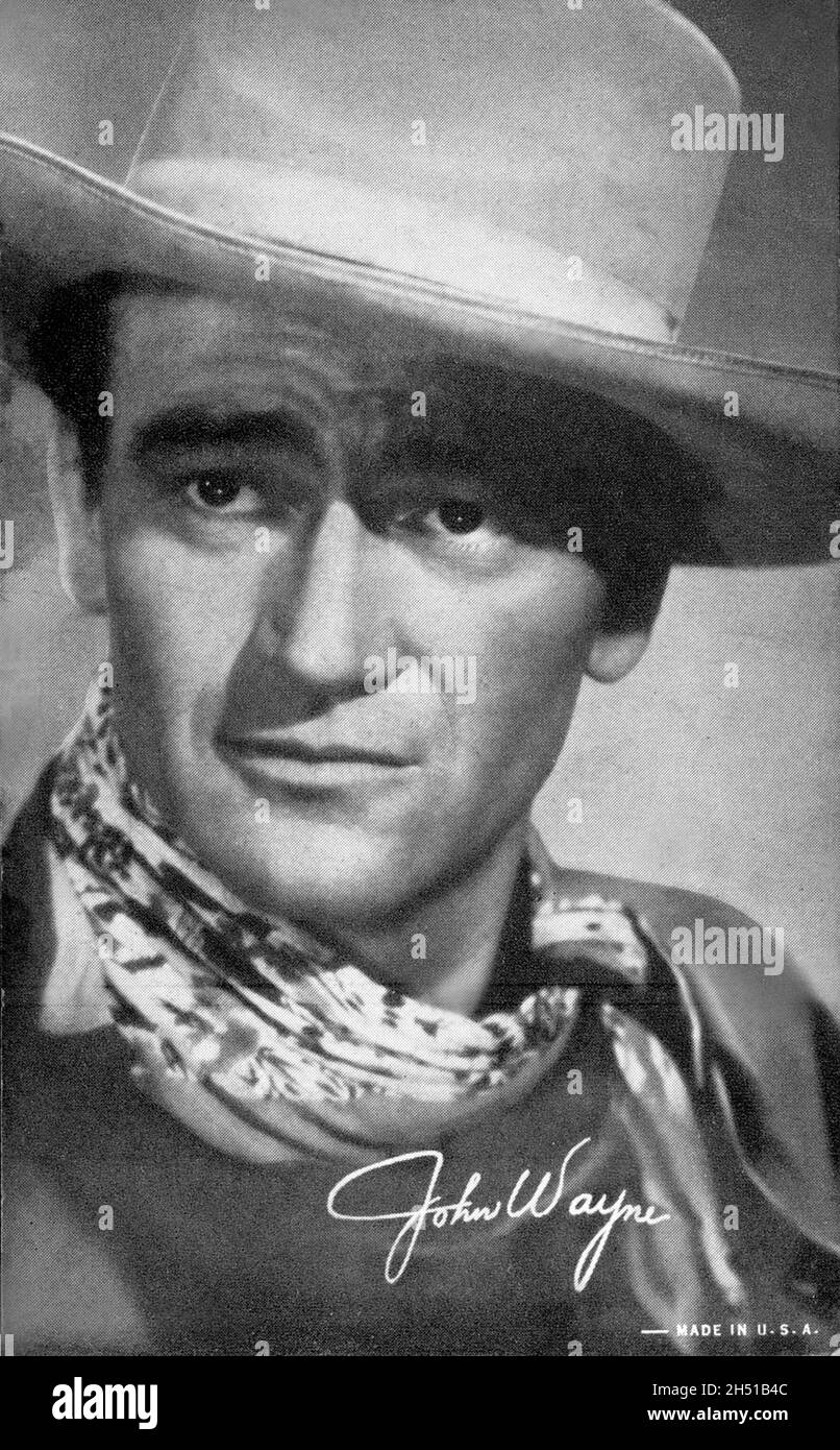 Collectible Exhibit Card depicting cowboy Western movie star John Wayne. Stock Photo