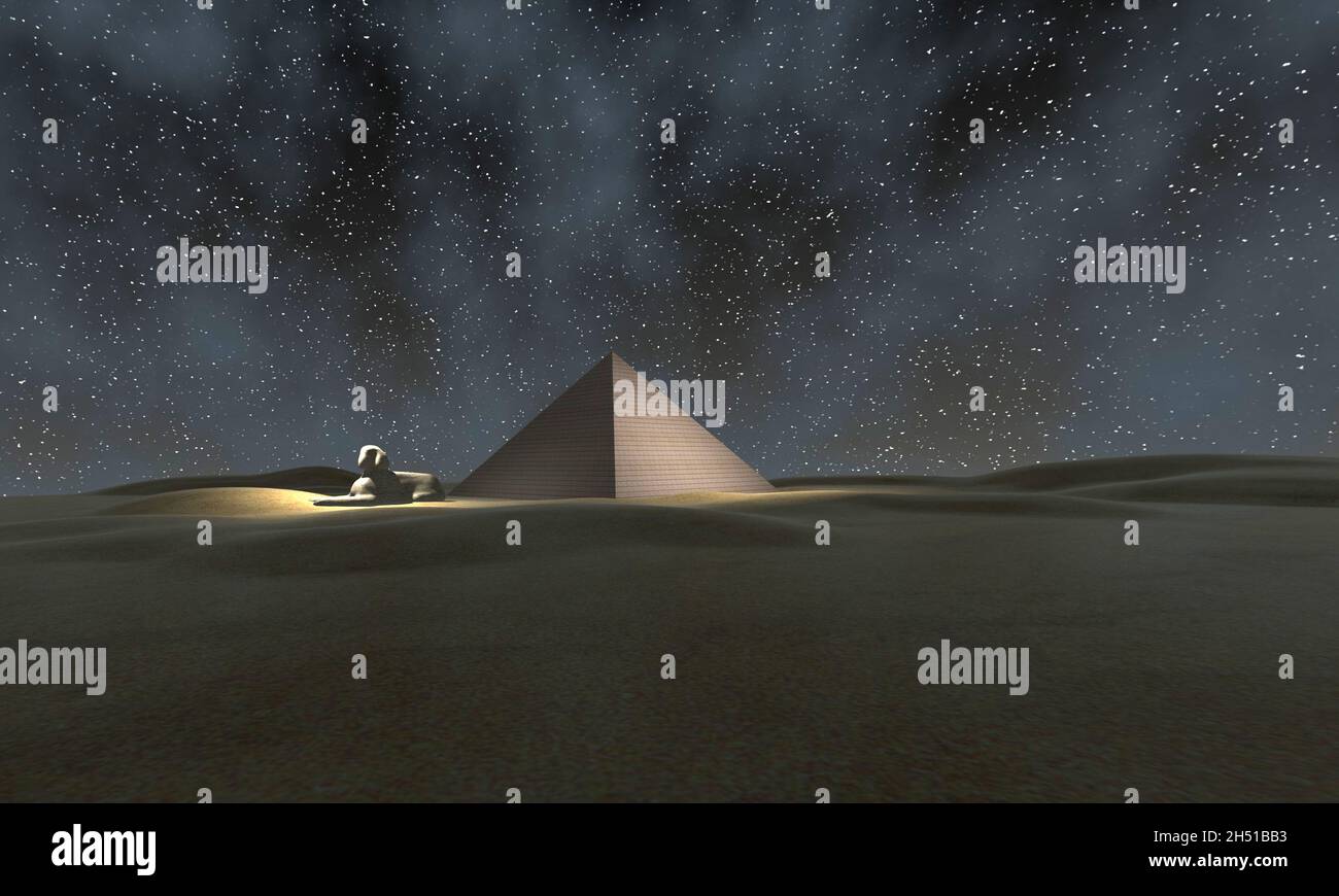Giza Pyramid at Night Stock Photo