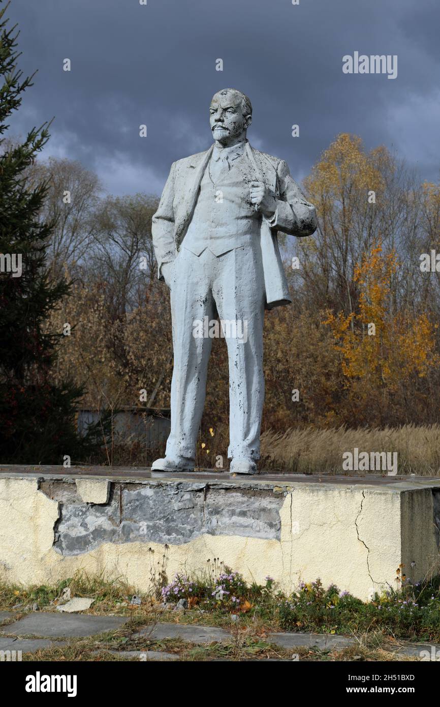 Statue of Vladimir Lenin in the Chernobyl Exclusion Zone Stock Photo