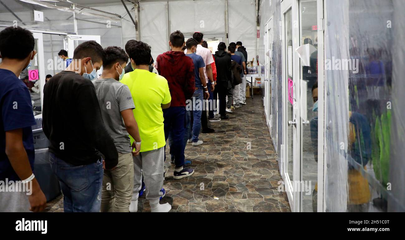Donna, United States. 17 March, 2021. Housing and processing for unaccompanied migrant children and families at the U.S. Customs and Border Patrol immigration processing center March 17, 2021 in Donna, Texas.  Credit: Jaime Rodriguez Sr./Homeland Security/Alamy Live News Stock Photo