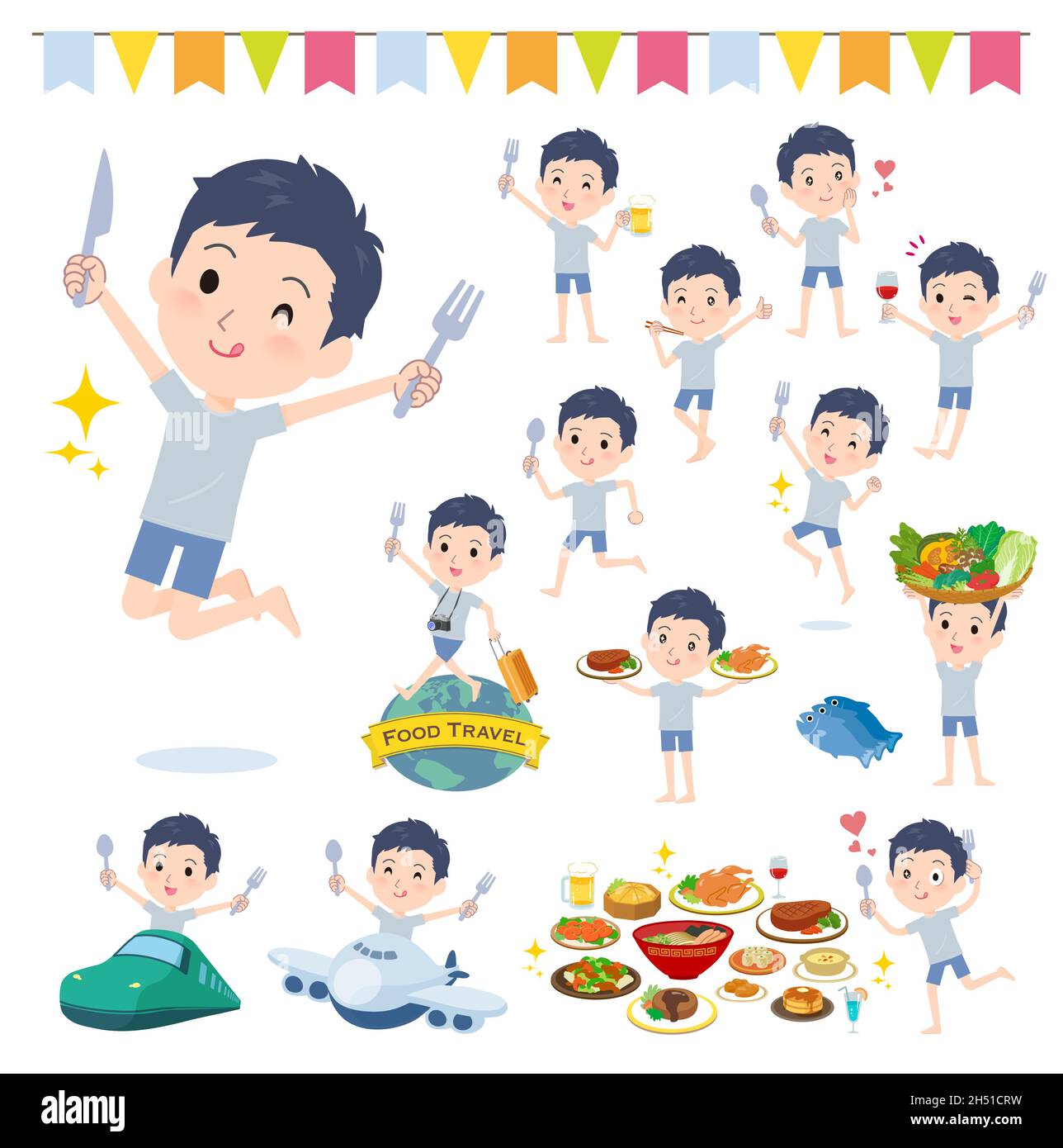 A set of unpaid avatar man on food events.It's vector art so easy to edit. Stock Vector