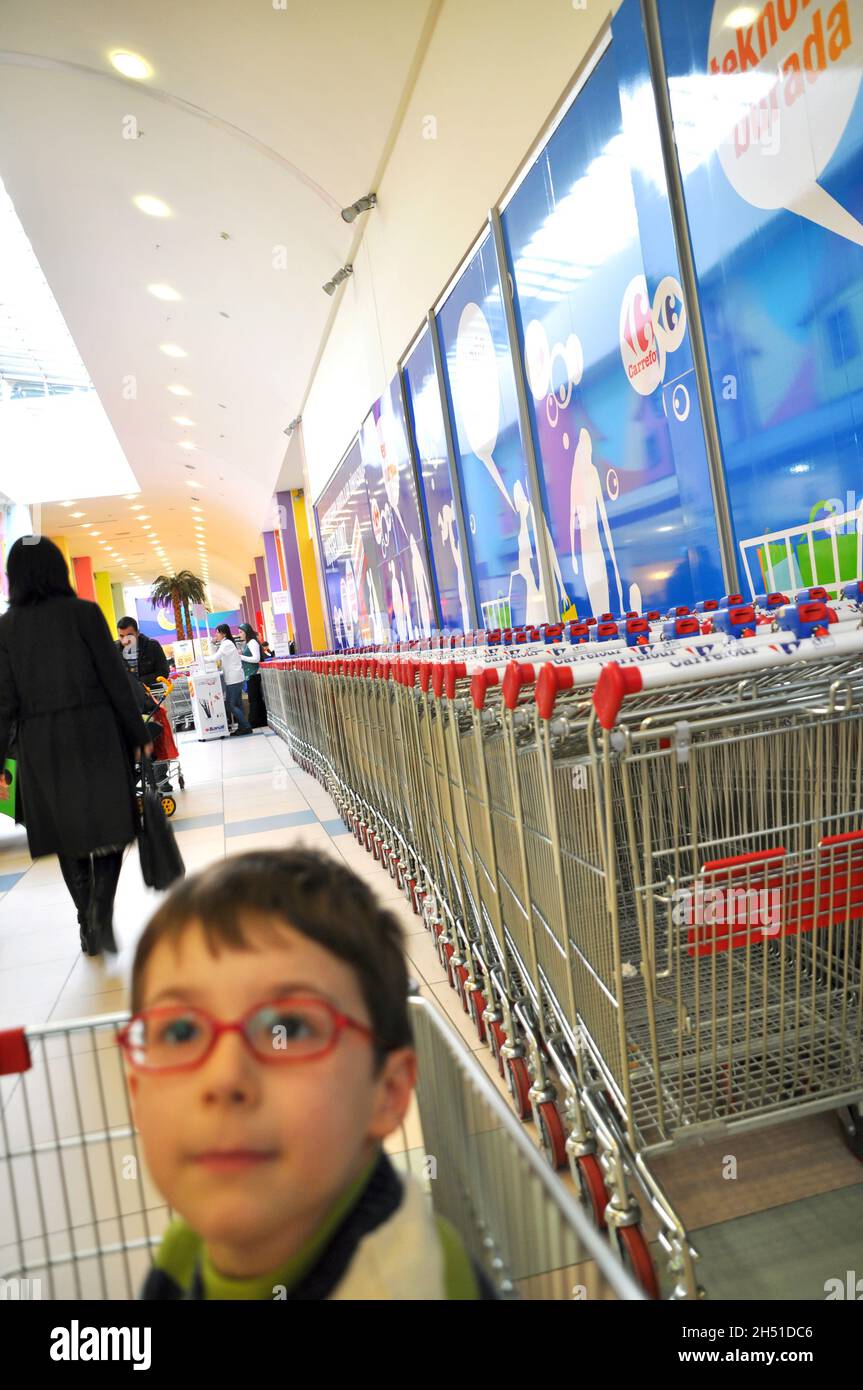 Carrefour supermarket chain, market corridors and products, Maltepe Istanbul Turkey, september 13 2012 Stock Photo