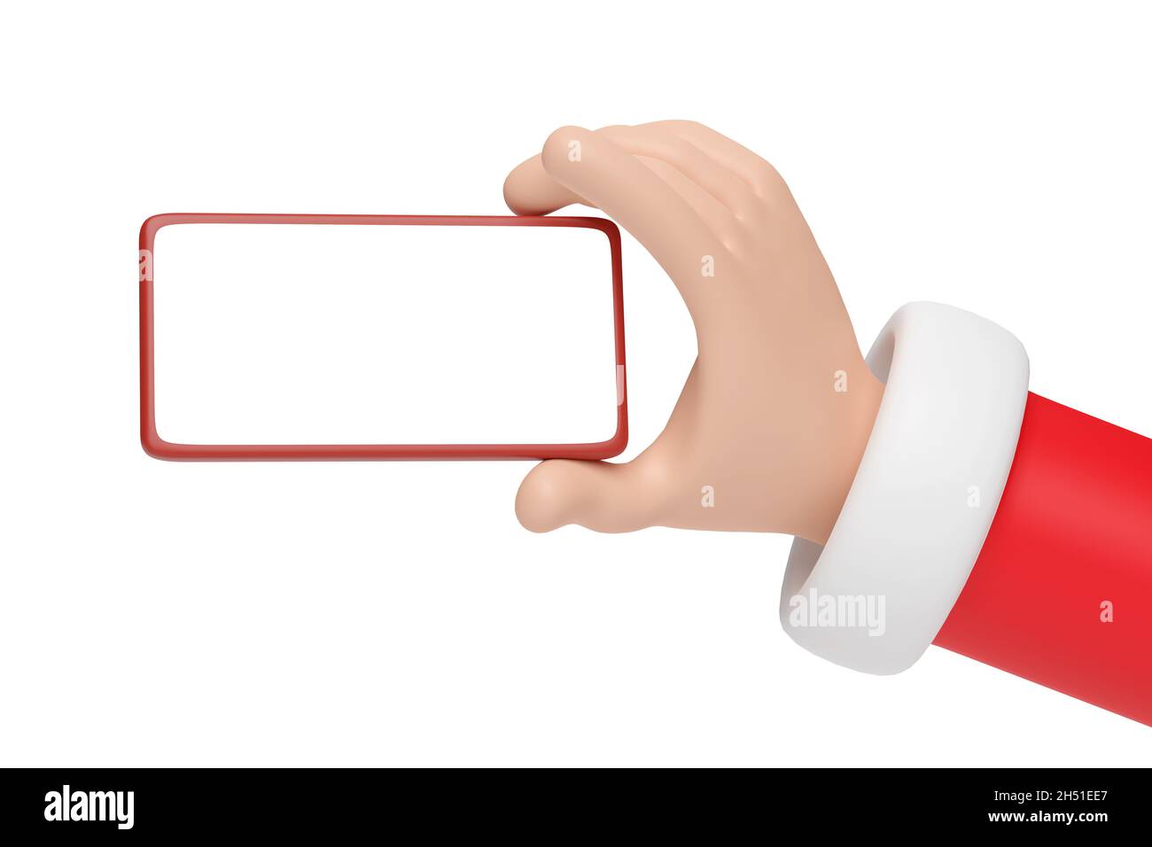 Santa Claus cartoon hand holding a mobile phone with blank screen ...