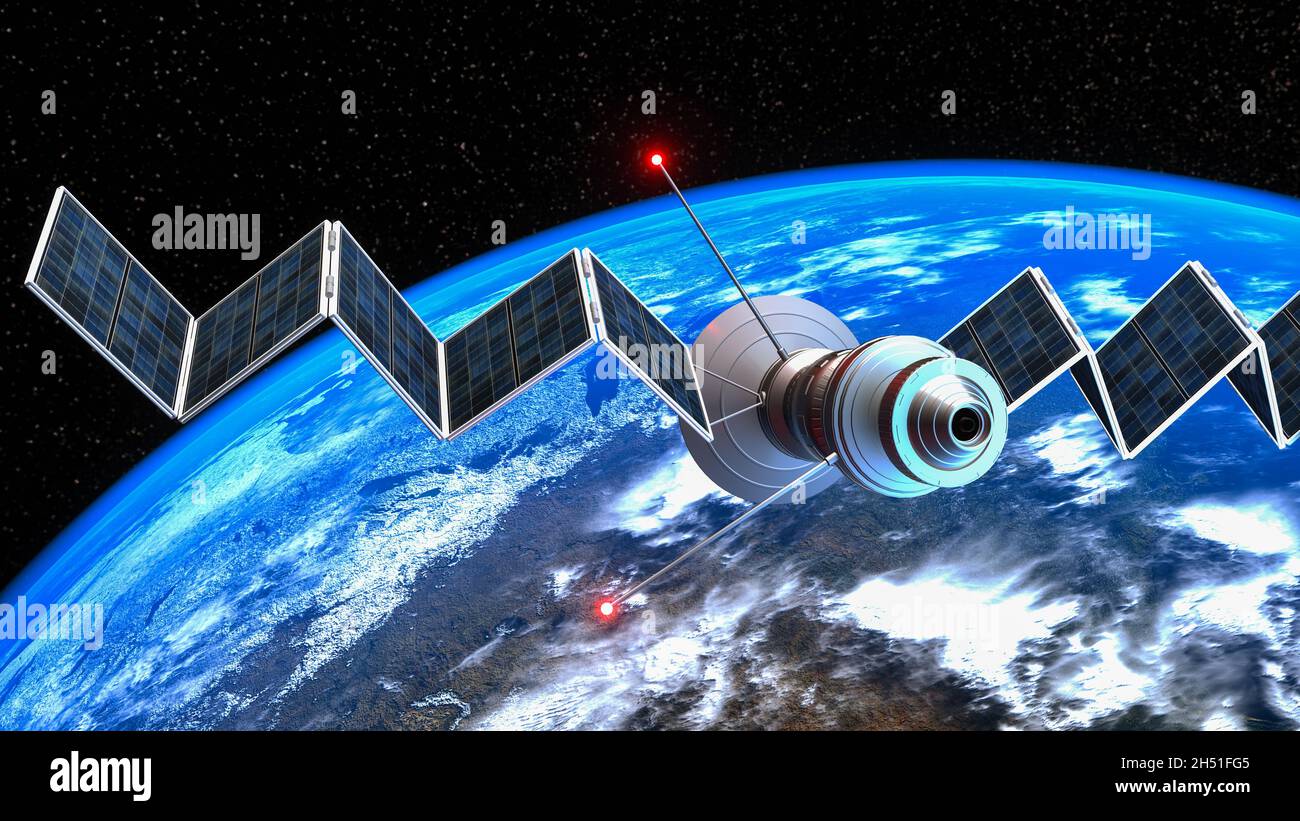 a satellite in orbit (3d rendering,this image elements furnished by ...