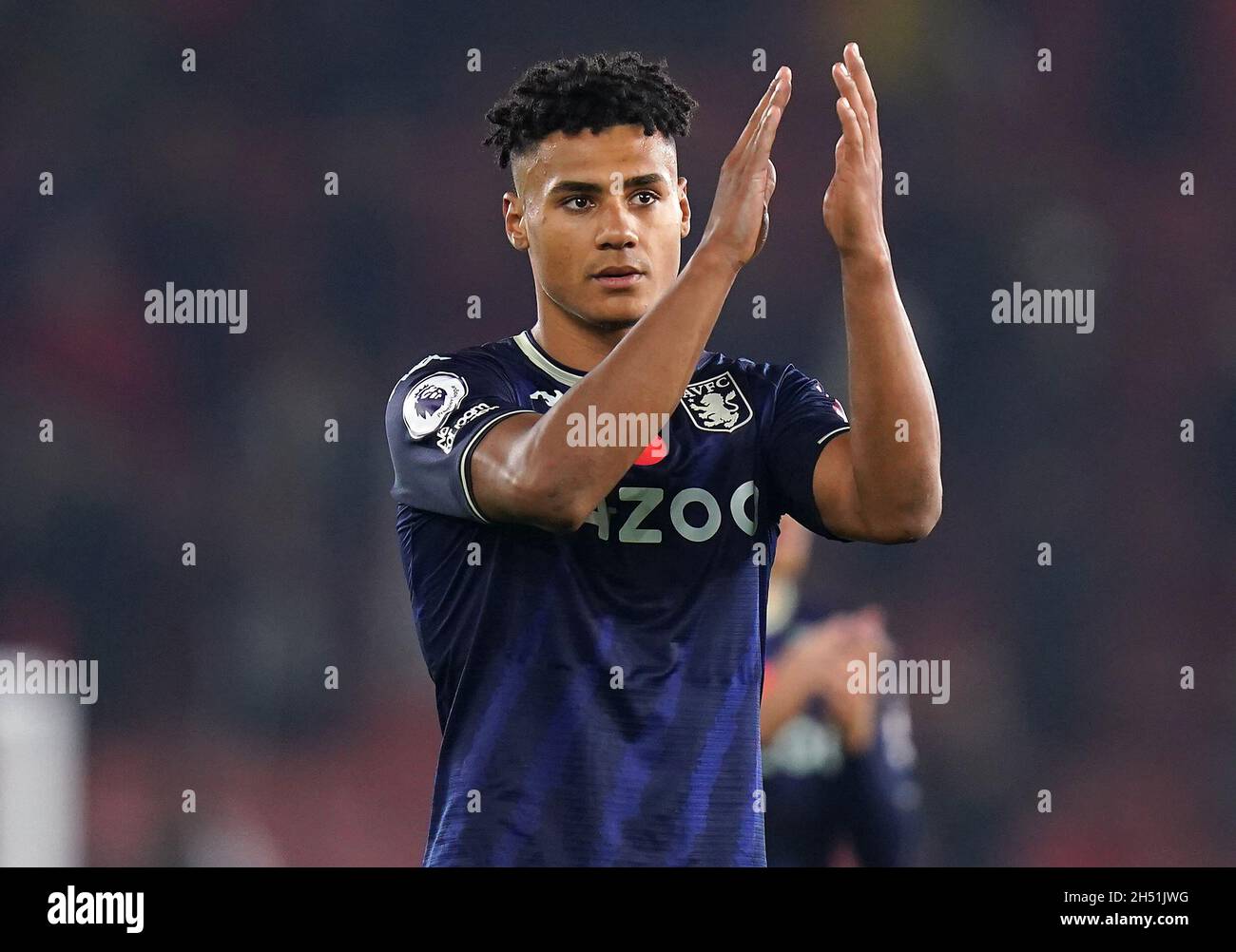 Aston Villa's Ollie Watkins applauds the fans after the final whistle during the Premier League match at St Mary's, Southampton. Picture date: Friday November 5, 2021. Stock Photo