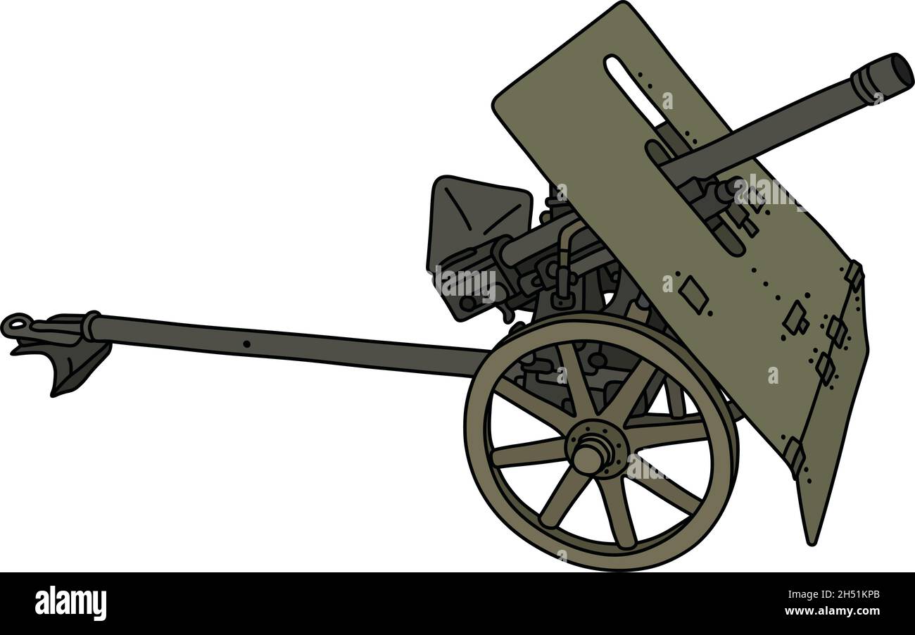 The vectorized hand drawing of an old khaki light cannon Stock Vector